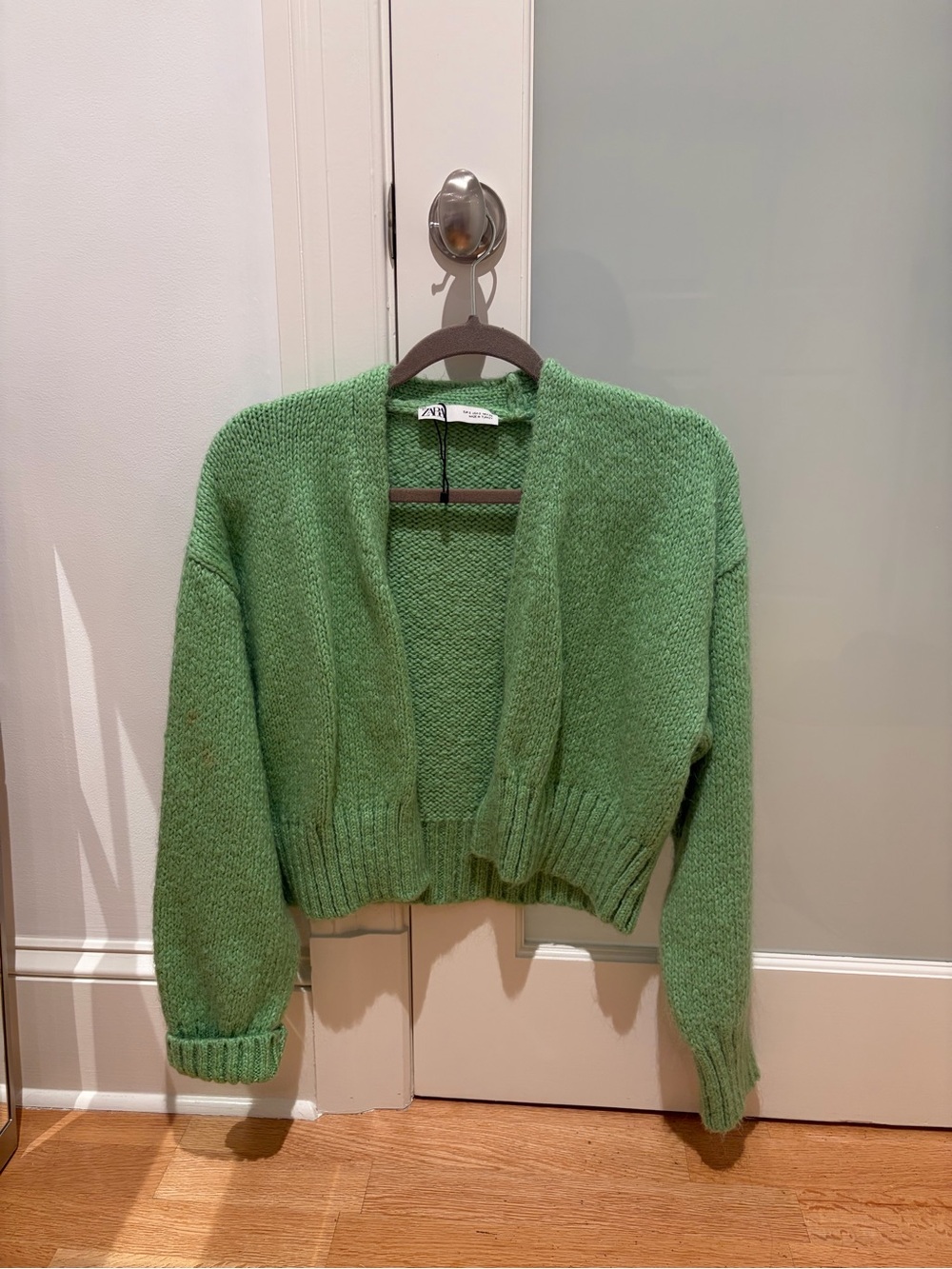 ZARA Mint Green Cropped Open Cardigan
